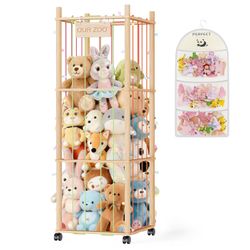 Stuffed Animal Storage & Organizer - Wooden Stuffed Animal Holder - 53.6" Stuffed Animal Zoo with Thicker Bands - Large Capacity Stuffy Storage for Pl