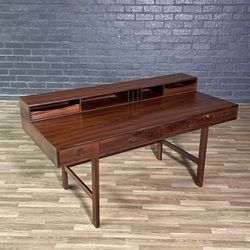 Vintage Peter Lovig Nielsen Rosewood Flip Top Executive Desk Danish Mid Century