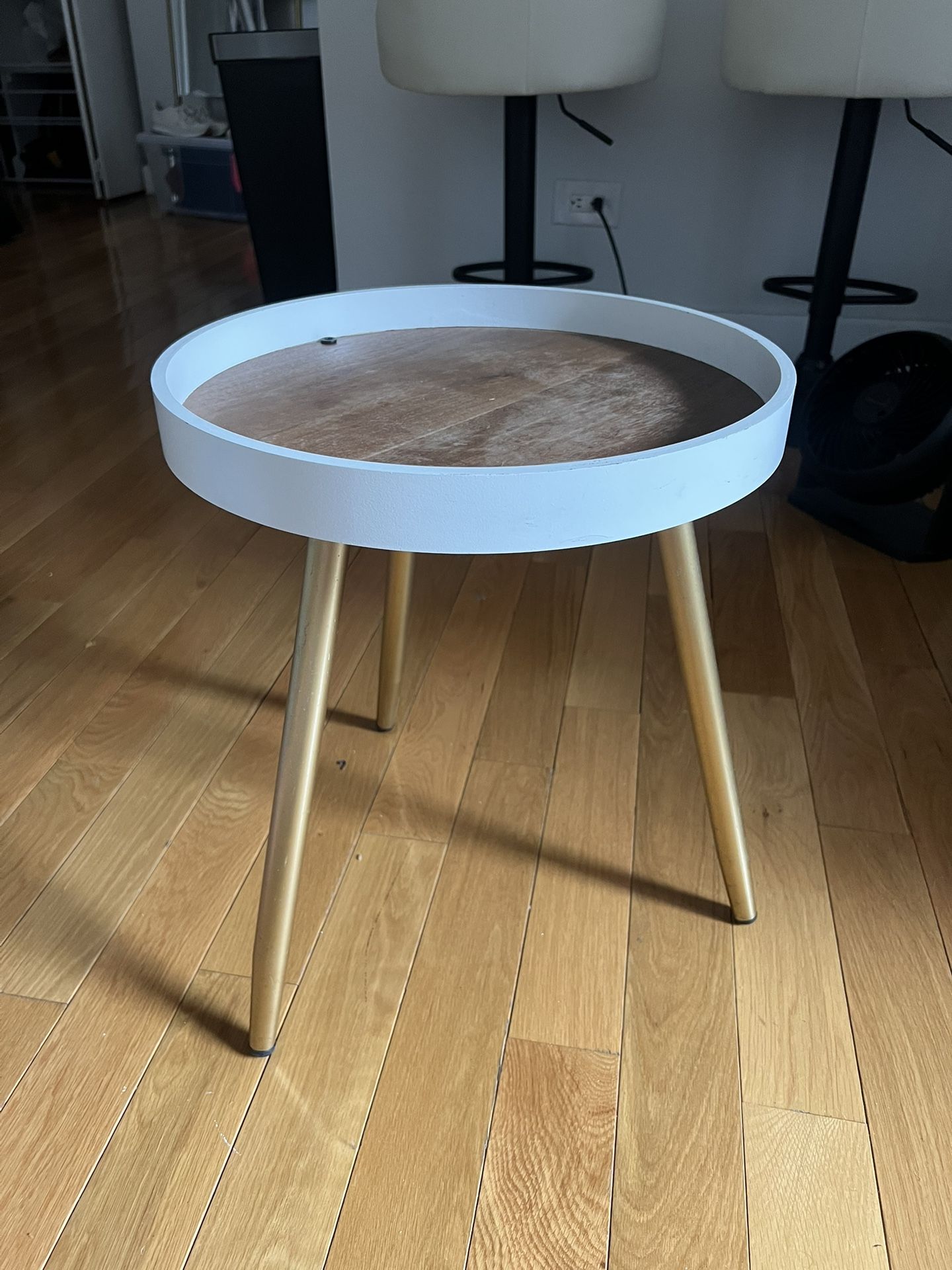 white and gold side table