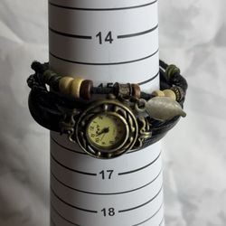 Vintage Style Leather Wrap Watch with Beads