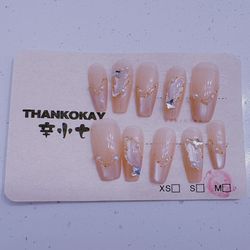 Long Press On Nail Handmade Removable Catseye Diamond Glitter Ombre Shiny Size M