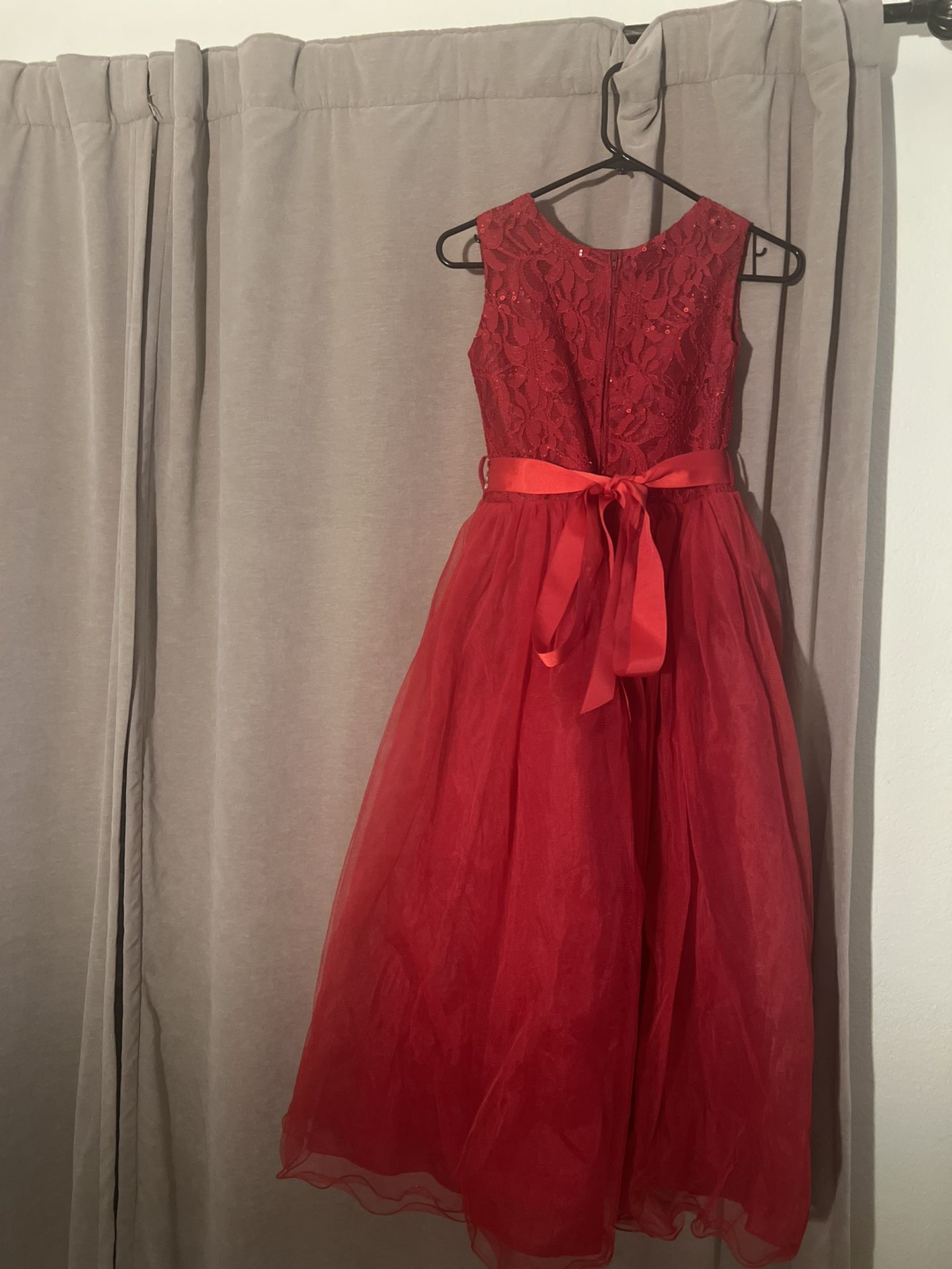 Girls red Princess Tulle Lace Flower Dress