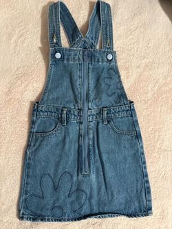 Kids Denim Overall Dress with Floral Embossing