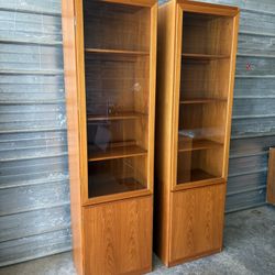 Mid Century Modern Danish Teak Lighted Display Bookshelves