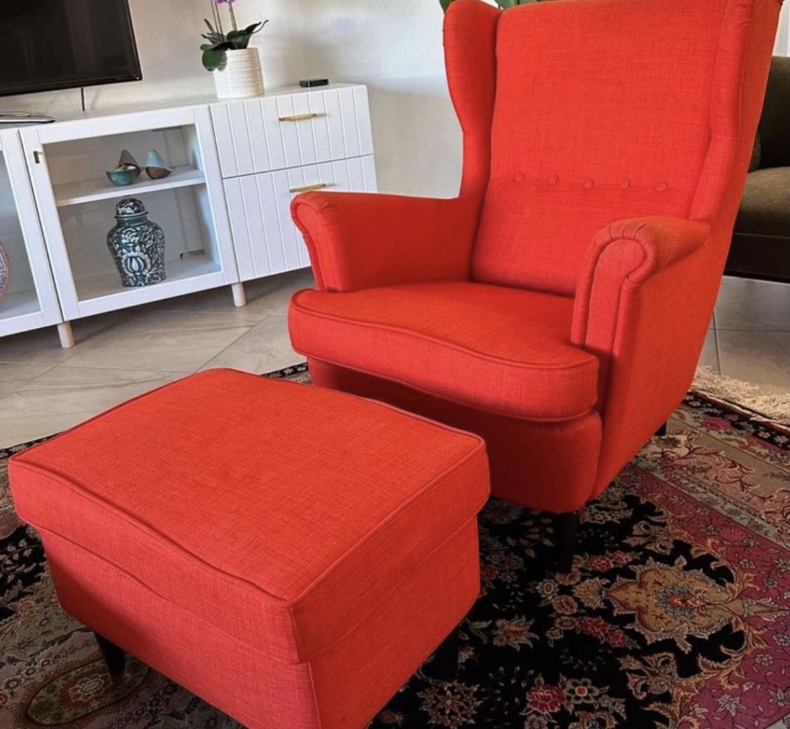 Ikea STRANDMON Arm Chair And Ottoman