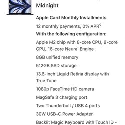 Apple MacBook Air 13.6" (512GB SSD, M2, 8GB) Laptop - Midnight - MLY43LL/A...