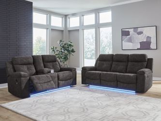Brysonview Charcoal Reclining Sofa and Loveseat (Online Special Price)