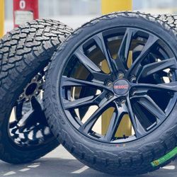 2025 22” Black Wheels Rims and Tires GMC Sierra Yukon Denali Chevy Silverado 1500 Tahoe Cadillac Escalade Chevrolet Suburban Avalanche 285/45R22