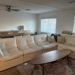 Modern White Leather Modular Sectional