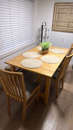 Wood table with chair and bench