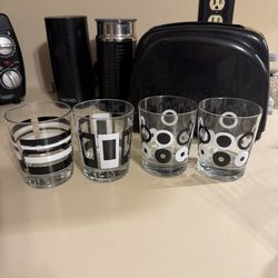 Set of Vintage IKEA Glasses: Black and White Geometric Barware (Set of 4)