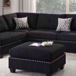 New Black Or Gray Sectional And Ottoman With Reversible Chaise Sofa Couch 