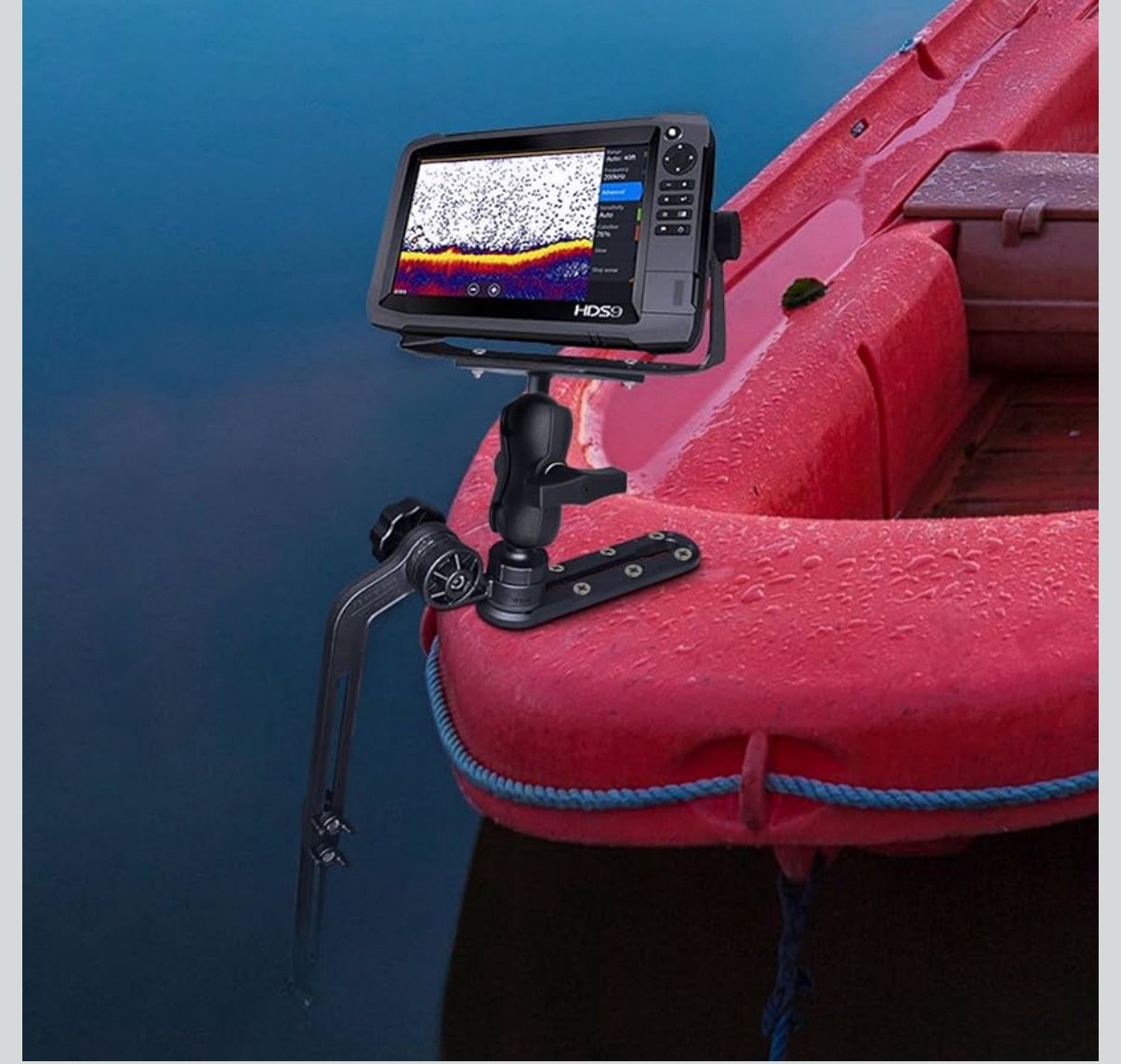 1.5Ball Kayak Fish Finder Mount with Transducer Mounting Arm, Marine Electronic Mount Plate with Low Profile Track, Compatible with RAM Mounts, Scotty