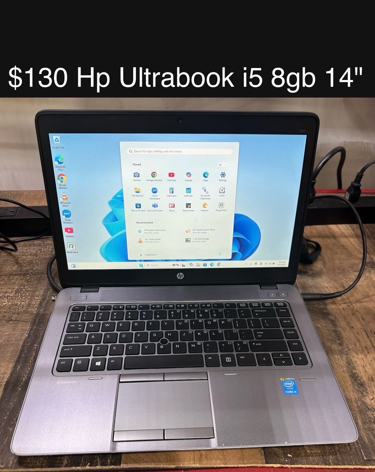 Hp Elitebook Laptop 14” 8gb i5 SSD Windows 11 Includes Charger, Good Battery