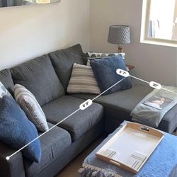 Sofa- L Shaped, Dark Grey Fabric