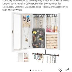 Keebofly Wall Mounted Jewelry Organizer With Rustic Wood Large Space Jewelry Cabinet, Holder, Storage Box for Necklaces, Earrings, Bracelets, Ring Hol