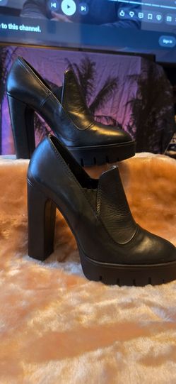 Black Platform Block Heel Loafer Pumps