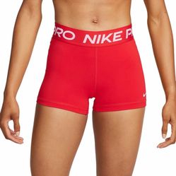 Nike Pro Womens S Dri Fit 3” Shorts University Red White Stretch Elastic Waist