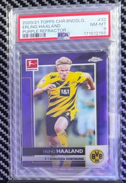Erling Haaland 2020/21 Topps Chrome Bundesliga Purple Refractor PSA 8