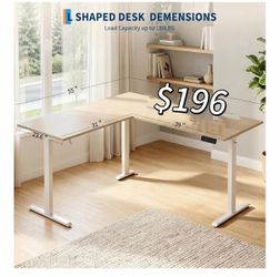 FlexiSpot E7L 76"W L-Shaped Electric Height-Adjustable Standing Desk, natural wood /white. Dent