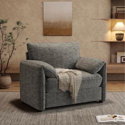 Light Gray Oversized Gray Chenille Accent Chair