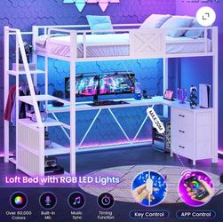 Twin Loft Bed with L Shaped Desk and Wardrobe