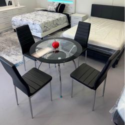 Sleek Glass Dining Table Set with Modern Chairs 🍽️✨ Visit us at BetterHomeFurnitures.com for More Exclusive Deals
