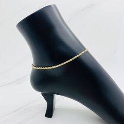 ❤️ Real 10k Gold Ankle Bracelet Rope 9” - Tobillera Oro De 10k  De 9 Pulgadas 