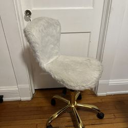 White Fuzzy Gold Rolling Chair
