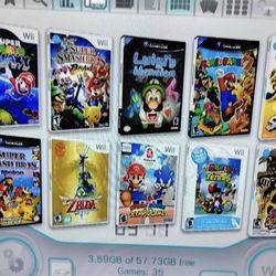 NINTENDO WII with 30 GAMECUBE and WII GAMES + 2500 RETRO CLASSIC GAMES INCLUDED