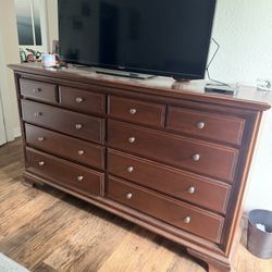 Wood Dresser And Two Side Tables 
