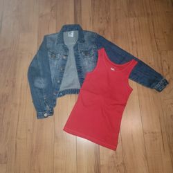 Girls Size 8 Justice Tank And Size 9/10 Jean Jacket 