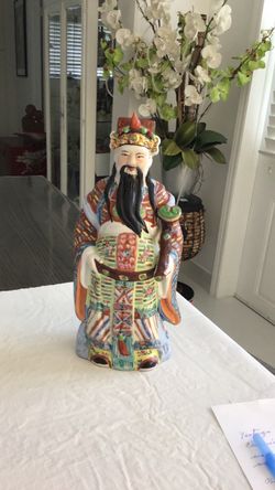 Vintage hand painted porcelain statue of Luxing  God of prosperity & wealth  ##4