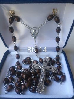 Dark Brown Oval Wooden Bead Rosary And Deluxe Rosary Case