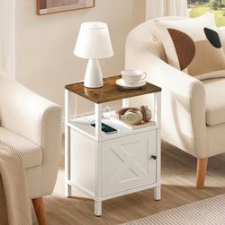 MAHANCRIS Farmhouse Nightstand with Charging Station, Barn Door End Table with USB Ports and Storage Cabinet, Bedside Table for Bedroom, Small Space, 