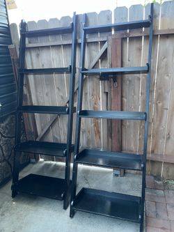 Set of 2 Rustic Black Leaning Bookcases