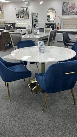 Modern Dining collection w/White marble top & gold base on Promotion