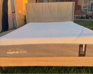 Beutiful tan Queen bed with good mattress Memoryfoam