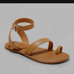 NWT TAN LIGHT BROWN MEMORY FOAM ANKLE STRAP SANDALS 