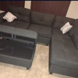 3pcs Sectional Sofa W/Storage Ottoman
