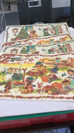 Vintage Holiday Illustrated Placemats Set