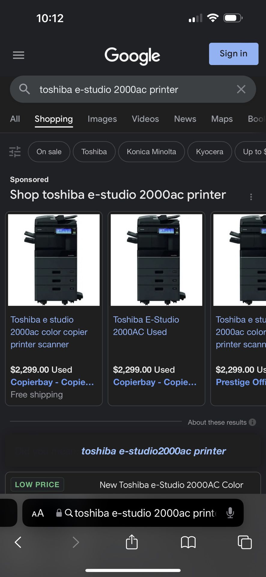 Toshiba Printer E-Studio 2000ac 
