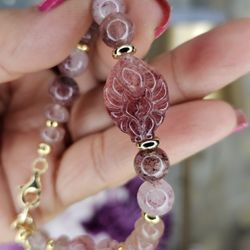 Strawberry Quartz Mystical KITSUNE/9 TAIL FOX  Bracelet