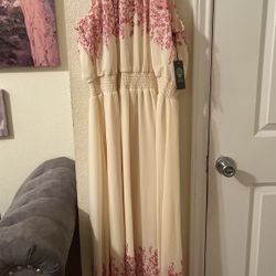 Vince Camuto Womens Elegant Cream and Pink sleeveless Dress size XL NEW