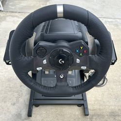 Logitech G920 Racing Wheel and Pedals for Xbox mounted on VEVOR Racing Stand