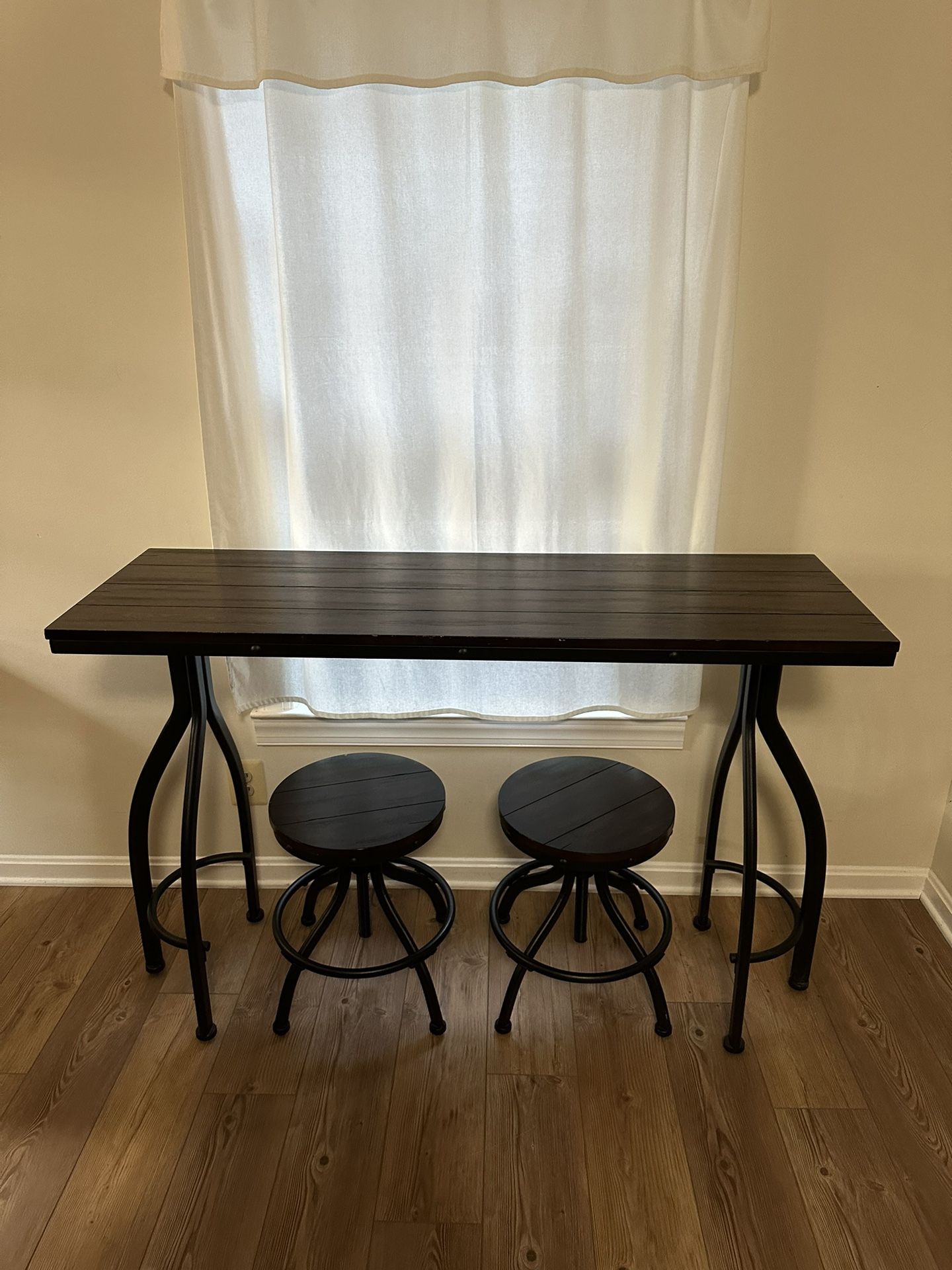 Wooden Table With Adjustable Bar Stools
