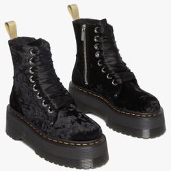 Dr. Martens Black Crushed Velvet Jadon Max Platform Boots