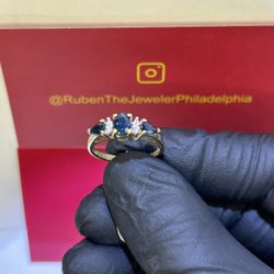 14kt Oval And Pear Sapphire Ring With Diamonds 