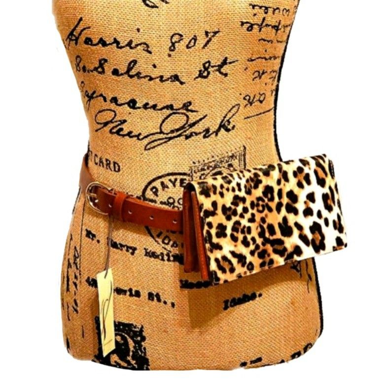 Collections 18 Cognac Leopard Leather Belt Bag NWT