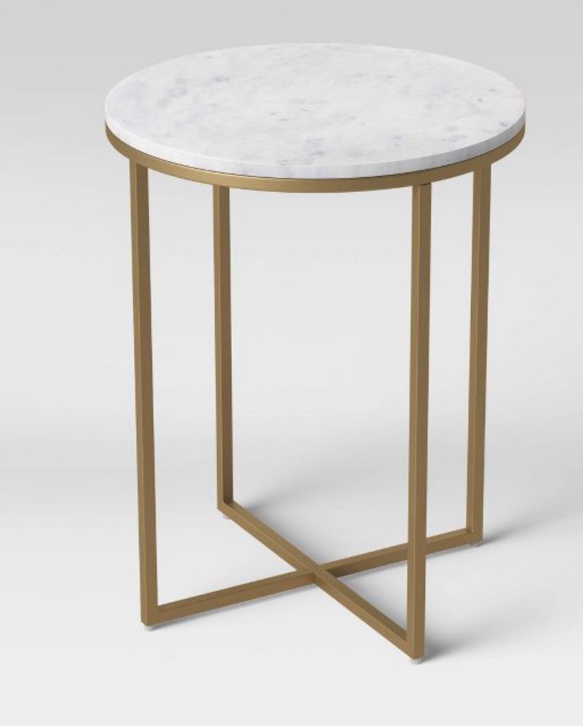 Dale Round White Marble Top End Table with Brass Base - Project 62